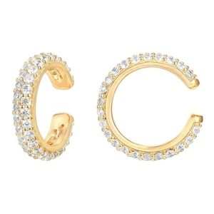 14K Gold Plated CZ Sparkling Round Huggie Ear Cuff Clip On Earrings Yellow Gold